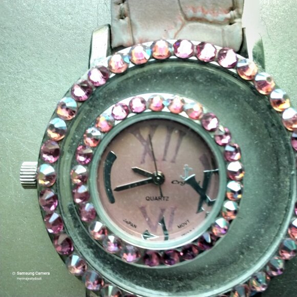 Pink & Silver Left-Handed Jimmy Crystal New York Watch Leather Band New Battery main image 9